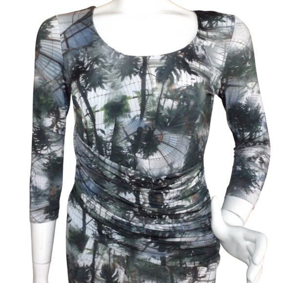 ESCADA Dress,  36/US 6, Elmonde/Forest print, Gathered Waist, Trees/Atrium, Zip - Picture 2 of 15